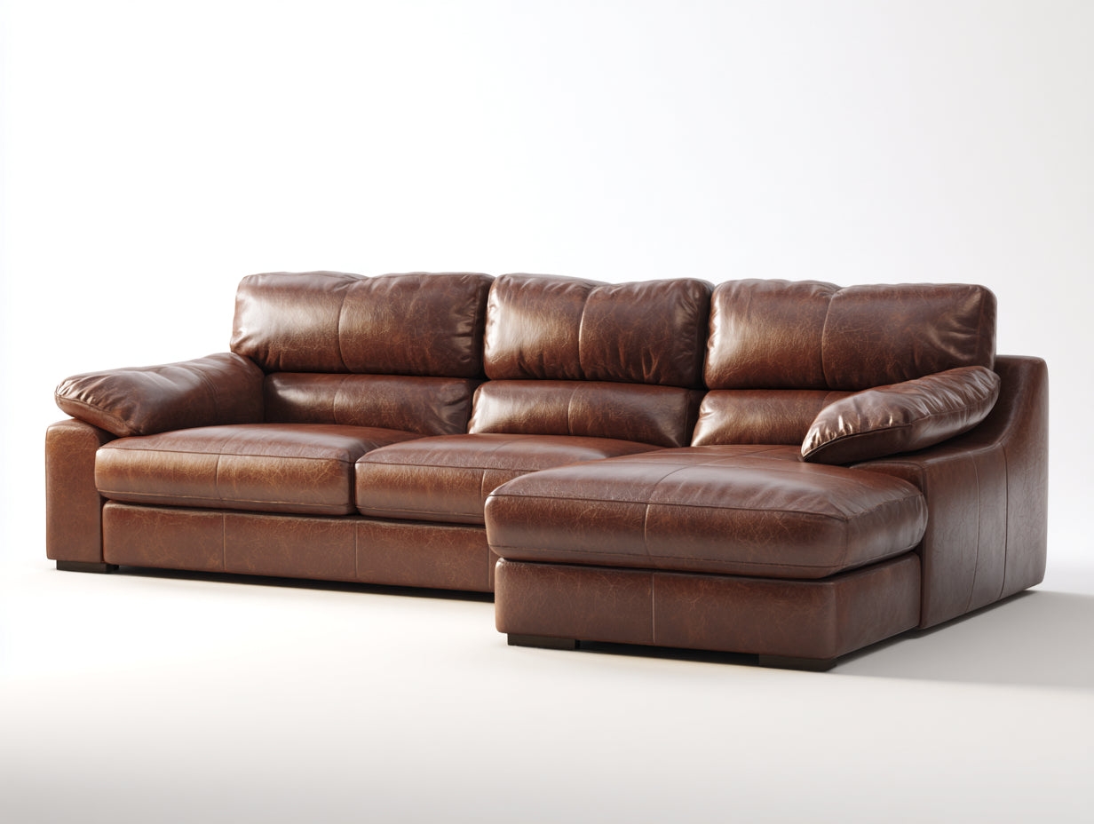 Divano angolare - pelle - 286x178x89 cm - marrone - moderno
