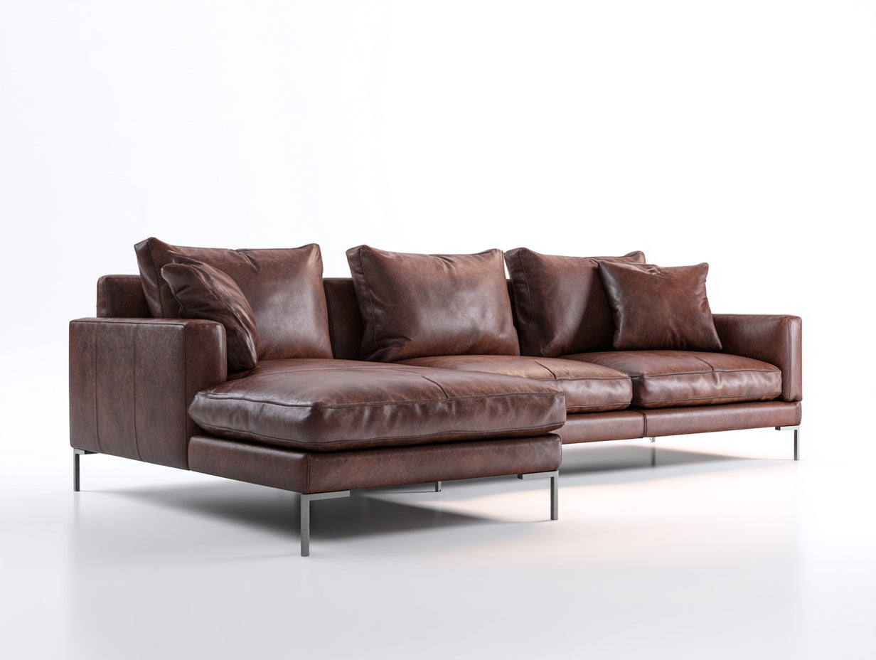 Divano angolare - pelle-metallo - 274x166x83 cm - marrone - minimalista