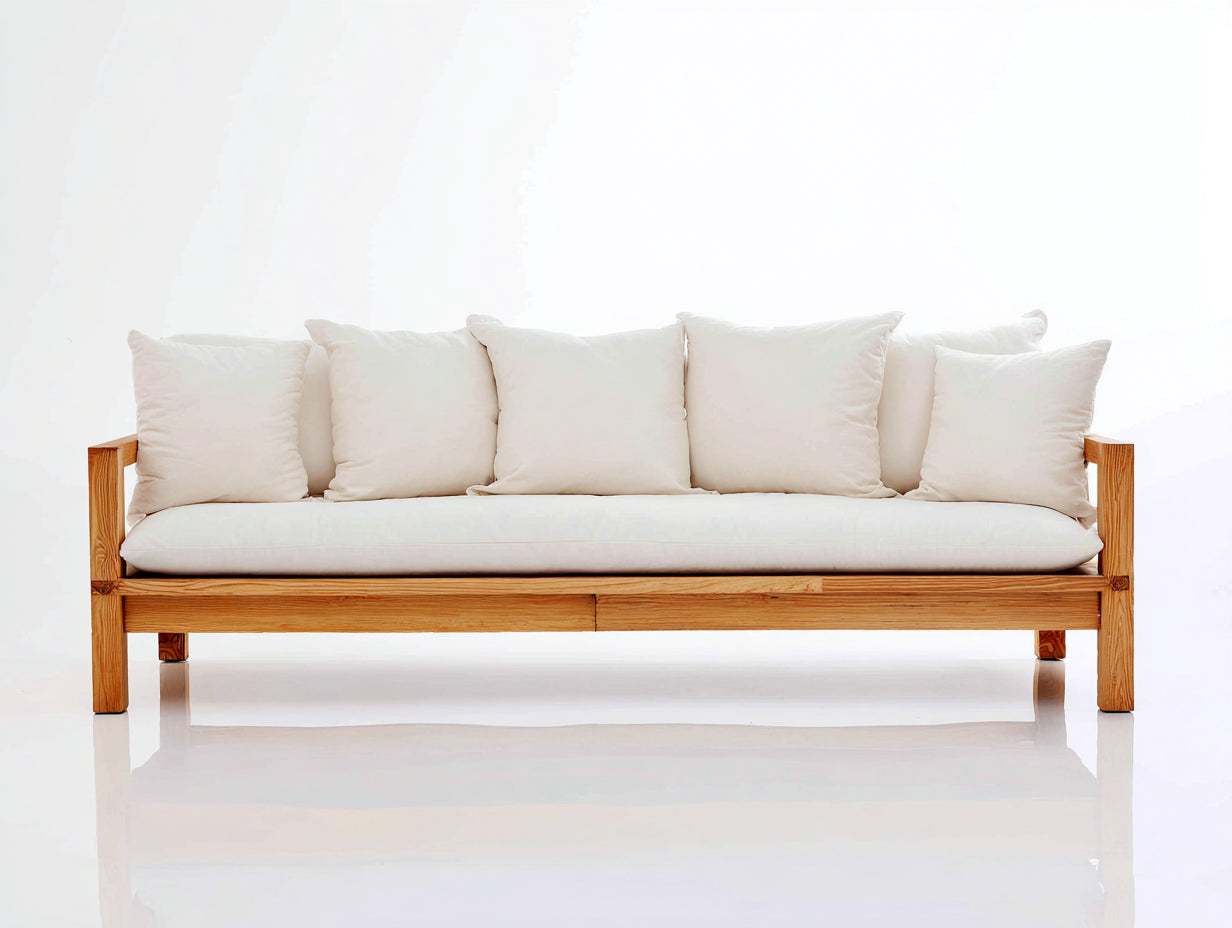 Divani da esterno - Legno-Tessuto - 218x82x78 cm - Legno naturale-Avorio - Stile contemporaneo