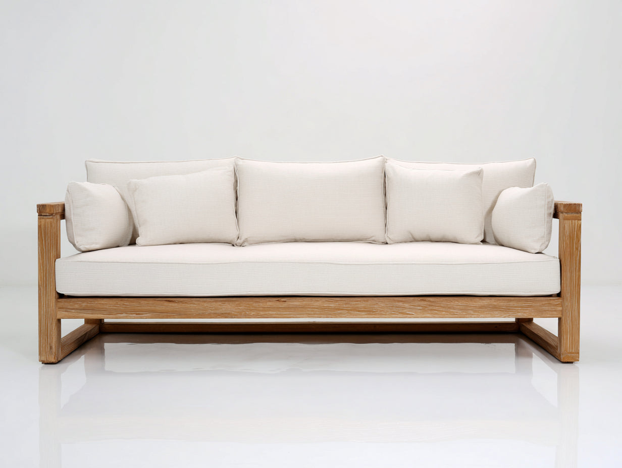 Divani da esterno - Legno-Tessuto - 224x88x79 cm - Legno naturale-Avorio - Stile minimalista