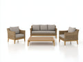 Divani da esterno - Rattan sintetico-Legno-Tessuto - 212x82x84 cm - Marrone naturale-Beige tortora - Stile contemporaneo