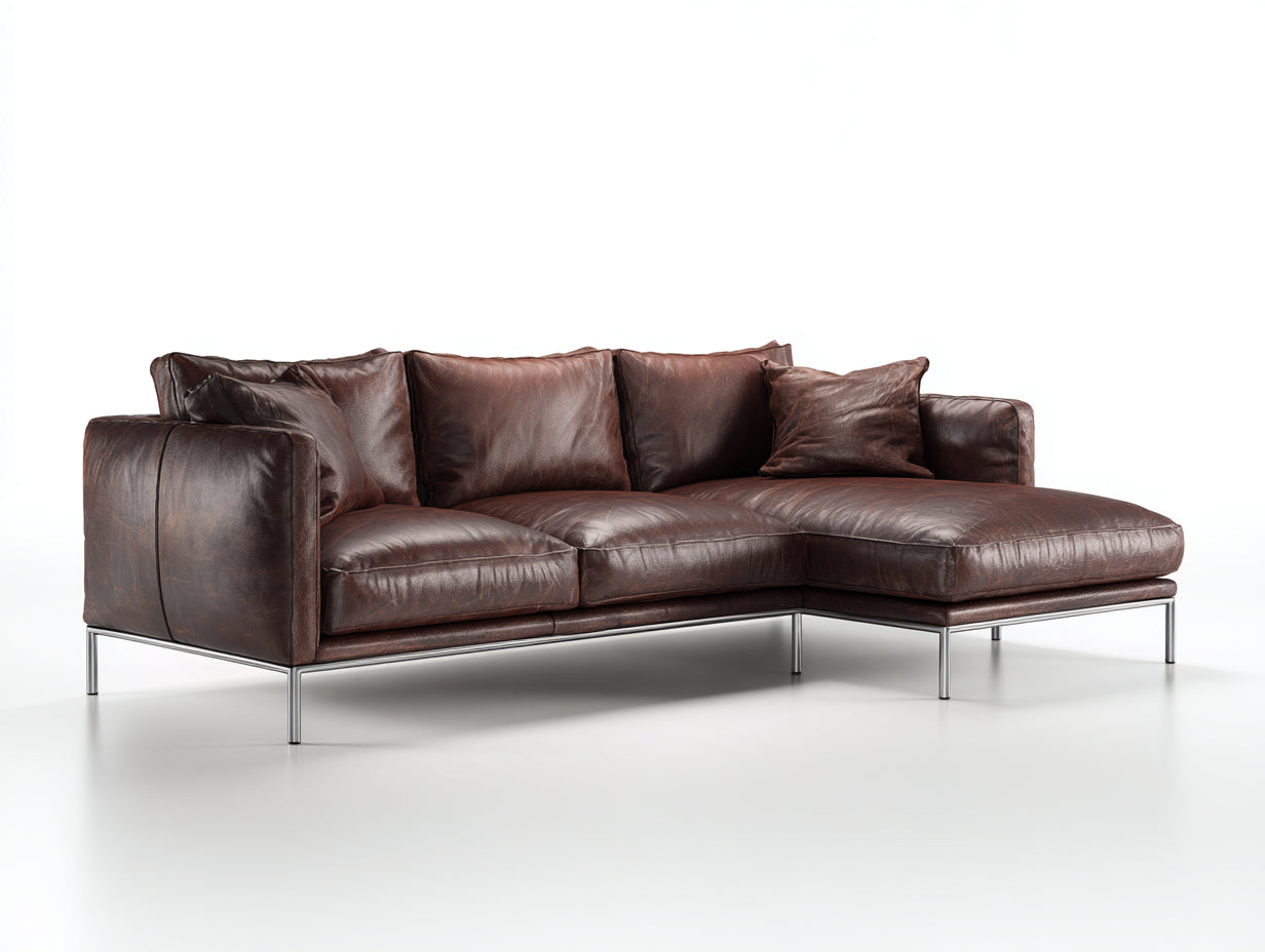 Divano angolare - pelle-metallo - 280x170x84 cm - marrone - moderno