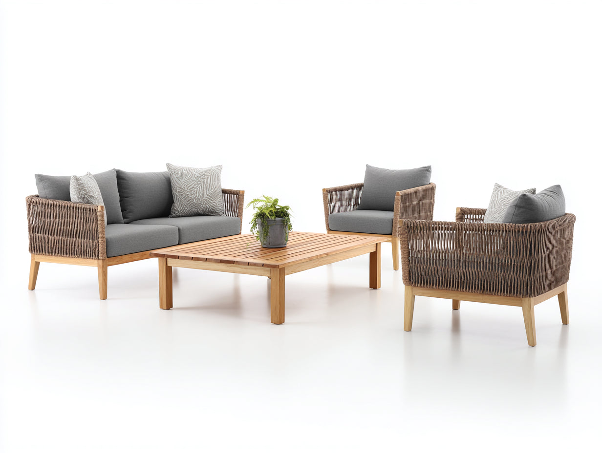 Divani da esterno - Corda-Legno-Tessuto - 184x86x82 cm - Marrone naturale-Grigio antracite - Stile nordico contemporaneo