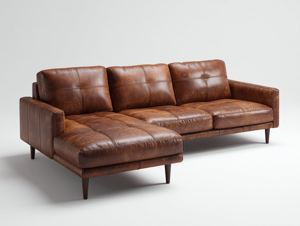 Divano angolare - pelle - 278x172x88 cm - marrone - vintage