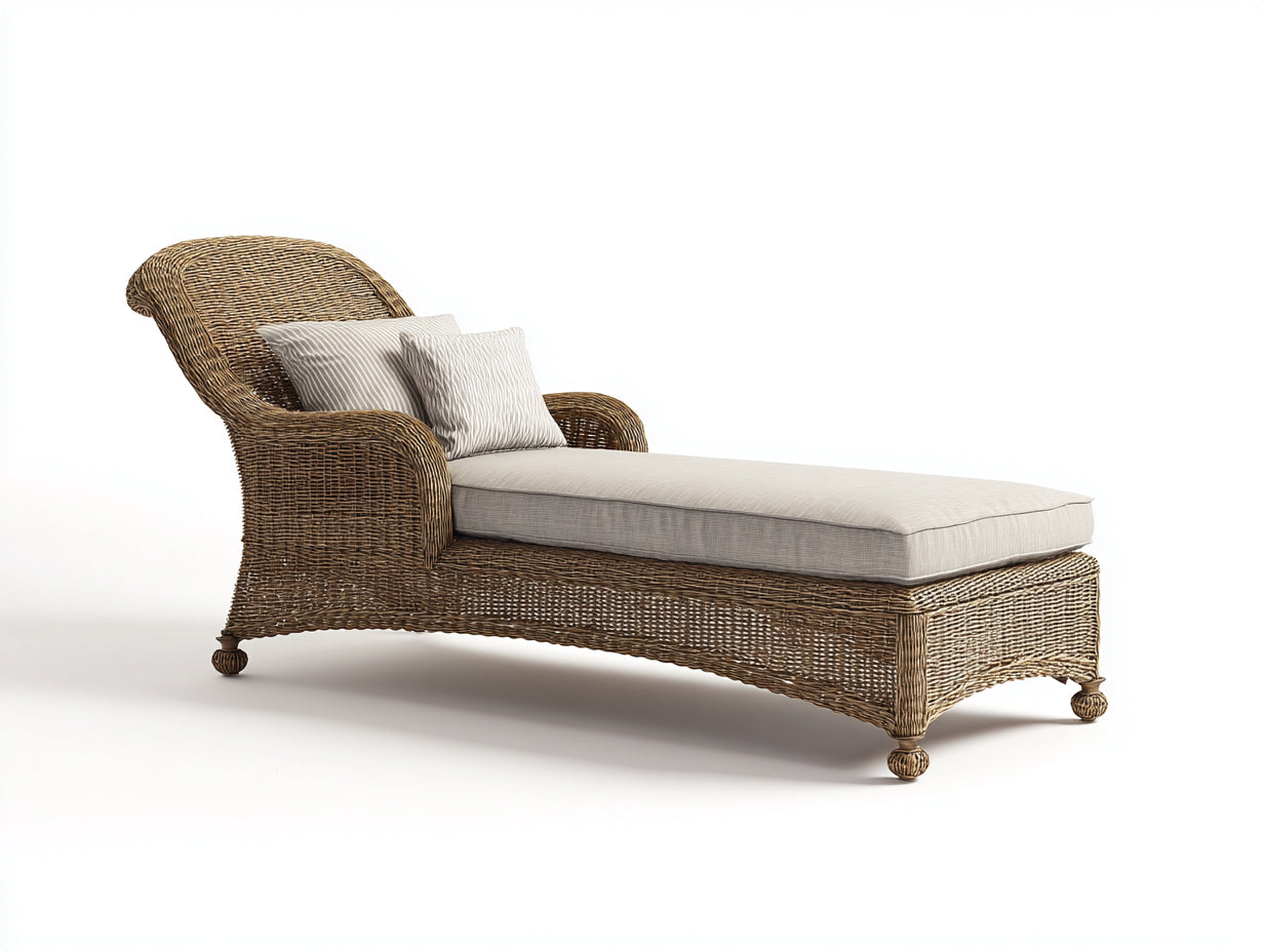 Lettino prendisole - Rattan sintetico-Tessuto - 184x80x90 cm - Marrone naturale-Beige chiaro - Stile classico