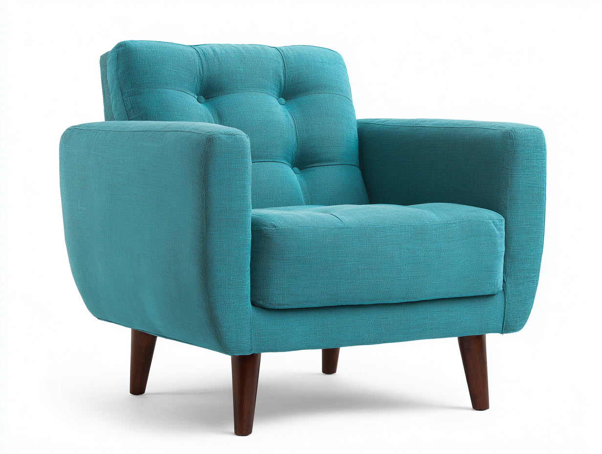 Poltrona - tessuto-legno - 87x80x86 cm - blu-marrone - design moderno con bottoni
