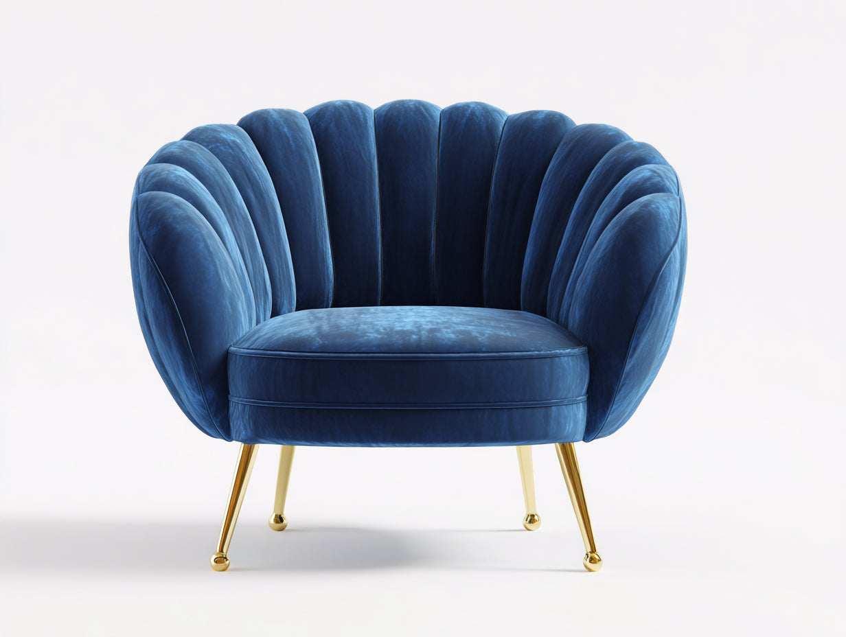 Poltrona - velluto-metallo - 92x83x79 cm - blu-oro - design a conchiglia moderno