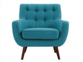 Poltrona - tessuto-legno - 86x79x88 cm - blu-marrone - design moderno con bottoni
