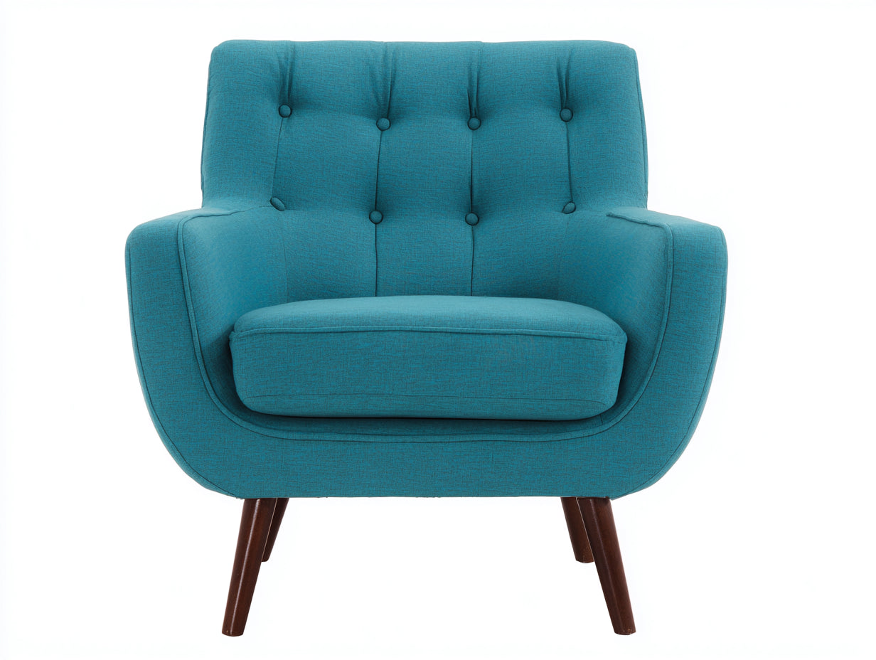 Poltrona - tessuto-legno - 86x79x88 cm - blu-marrone - design moderno con bottoni