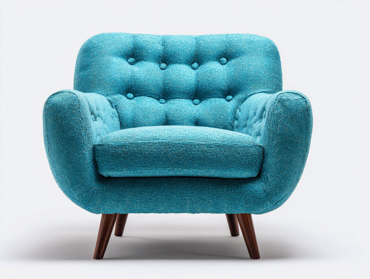 Poltrona - tessuto-legno - 90x82x86 cm - blu-marrone - design moderno capitonné