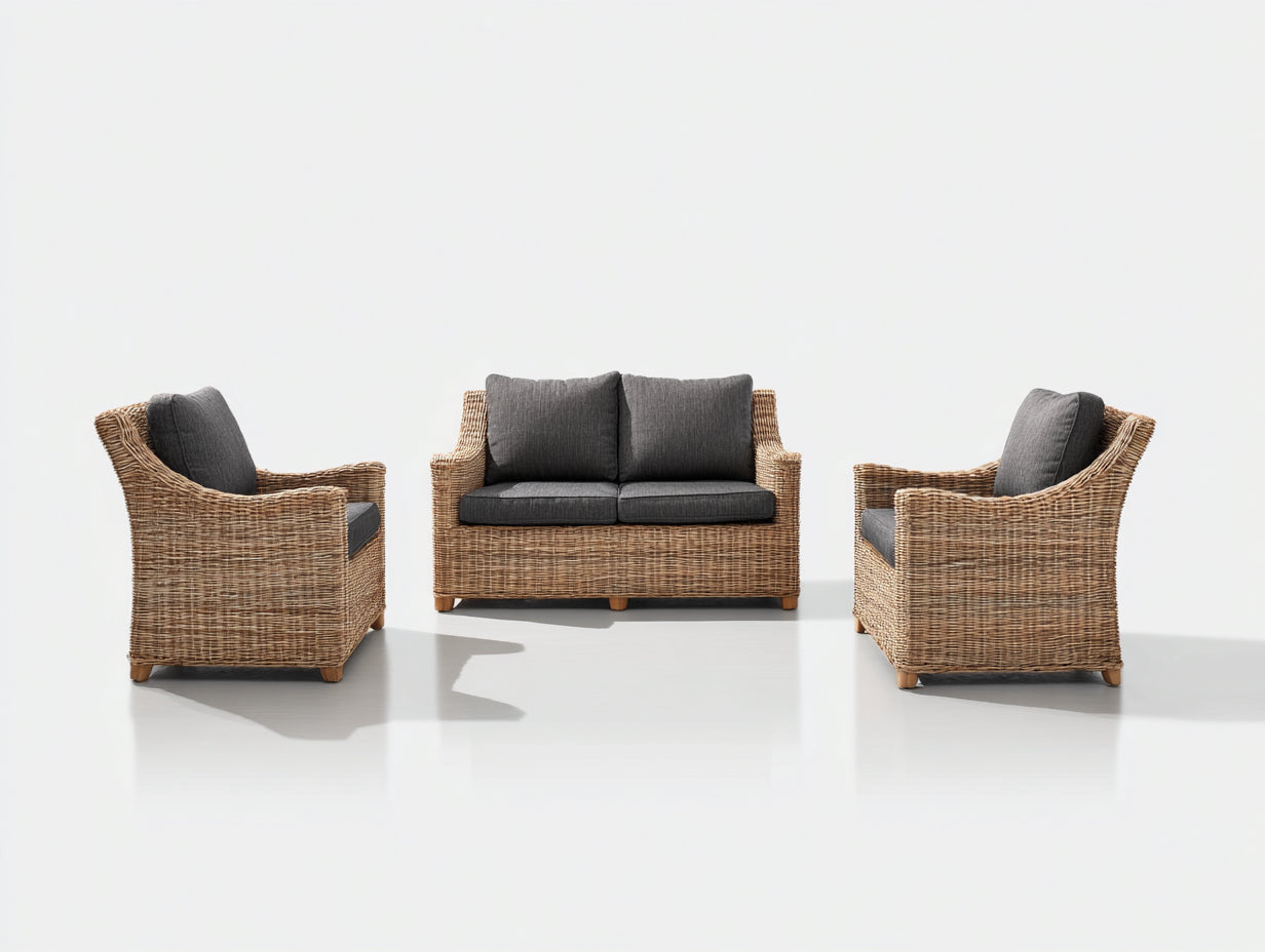 Divani da esterno - Rattan sintetico-Tessuto - 126x72x84 cm - Marrone naturale-Grigio scuro - Design moderno