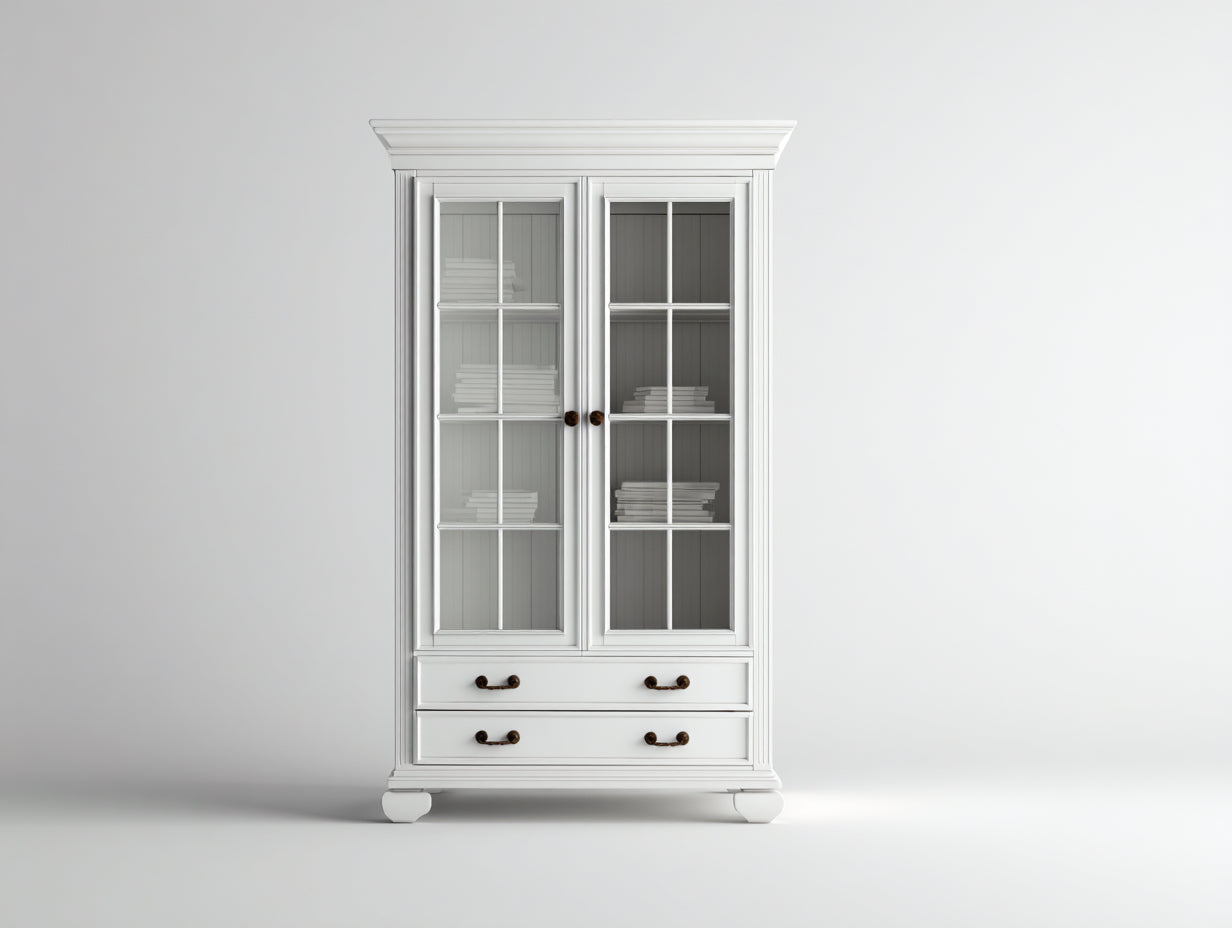 Librerie - Legno-Vetro-Metallo - 112x43x196 cm - Bianco-Bronzo - Classico