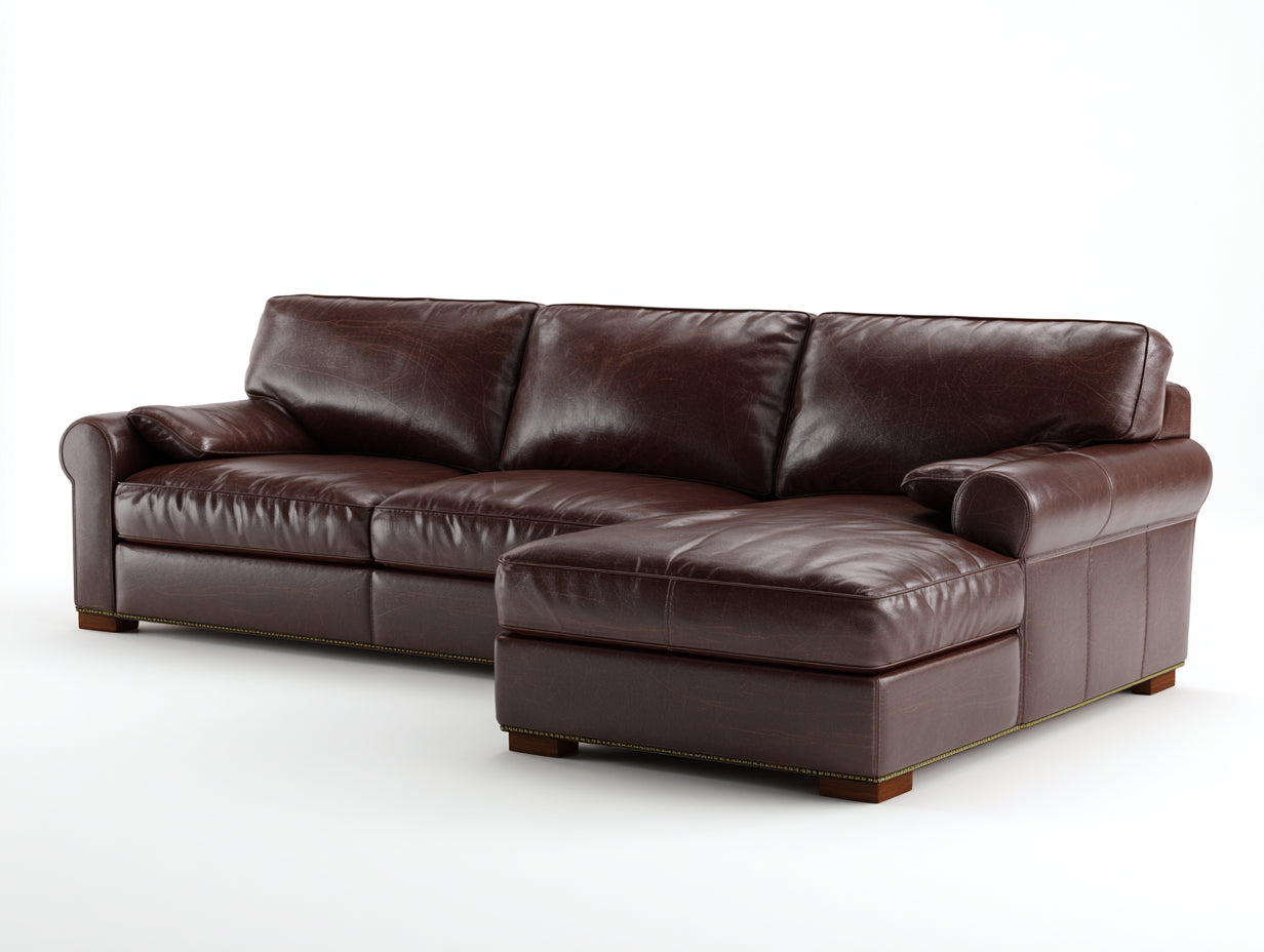 Divano angolare - pelle - 274x171x87 cm - marrone scuro - classico