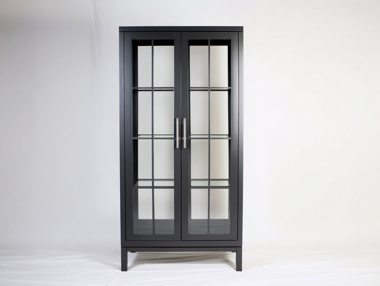 Librerie - Legno-Vetro-Metallo - 96x38x182 cm - Grigio scuro-Argento - Moderno