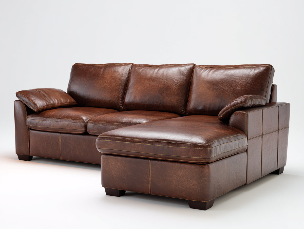 Divano angolare - pelle - 268x172x91 cm - marrone - classico