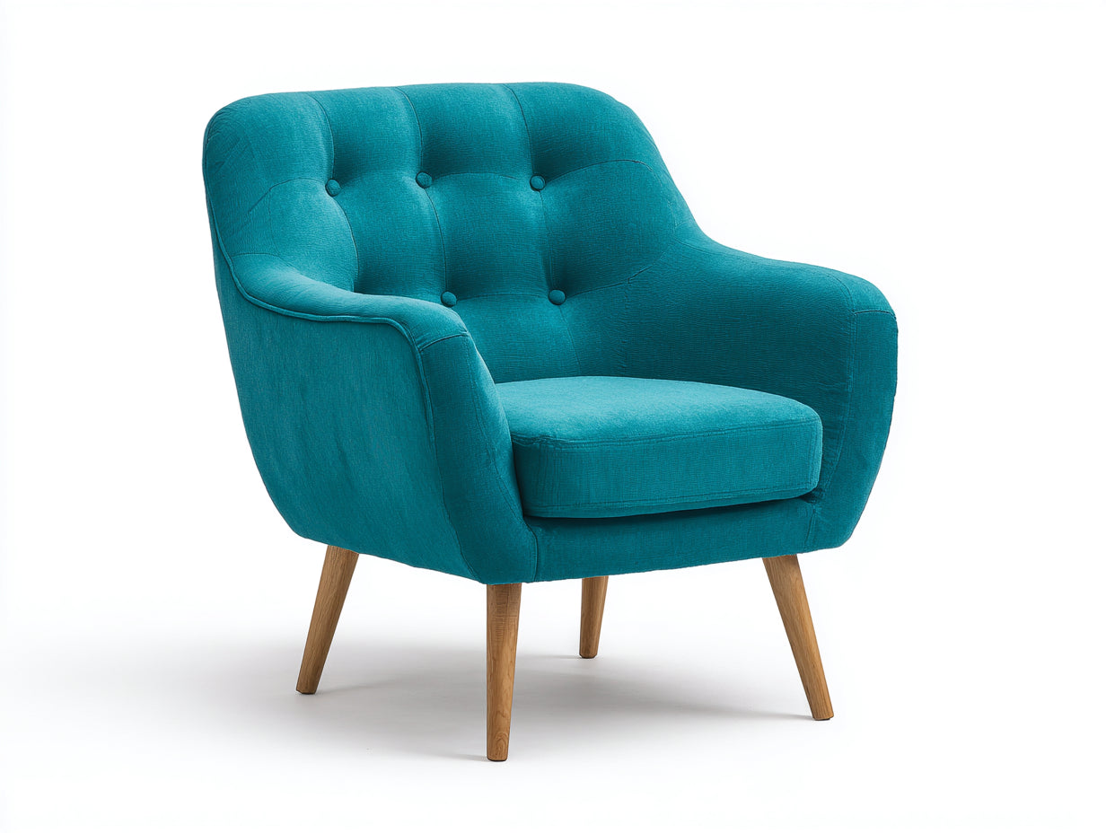 Poltrona - tessuto-legno - 84x78x87 cm - blu-marrone - design moderno con bottoni