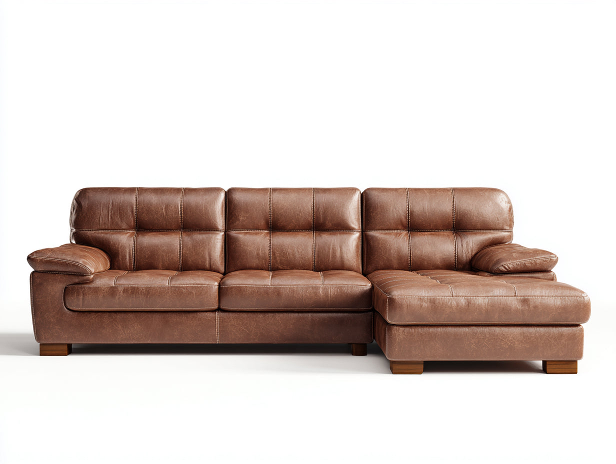 Divano angolare - pelle - 270x168x88 cm - marrone chiaro - moderno