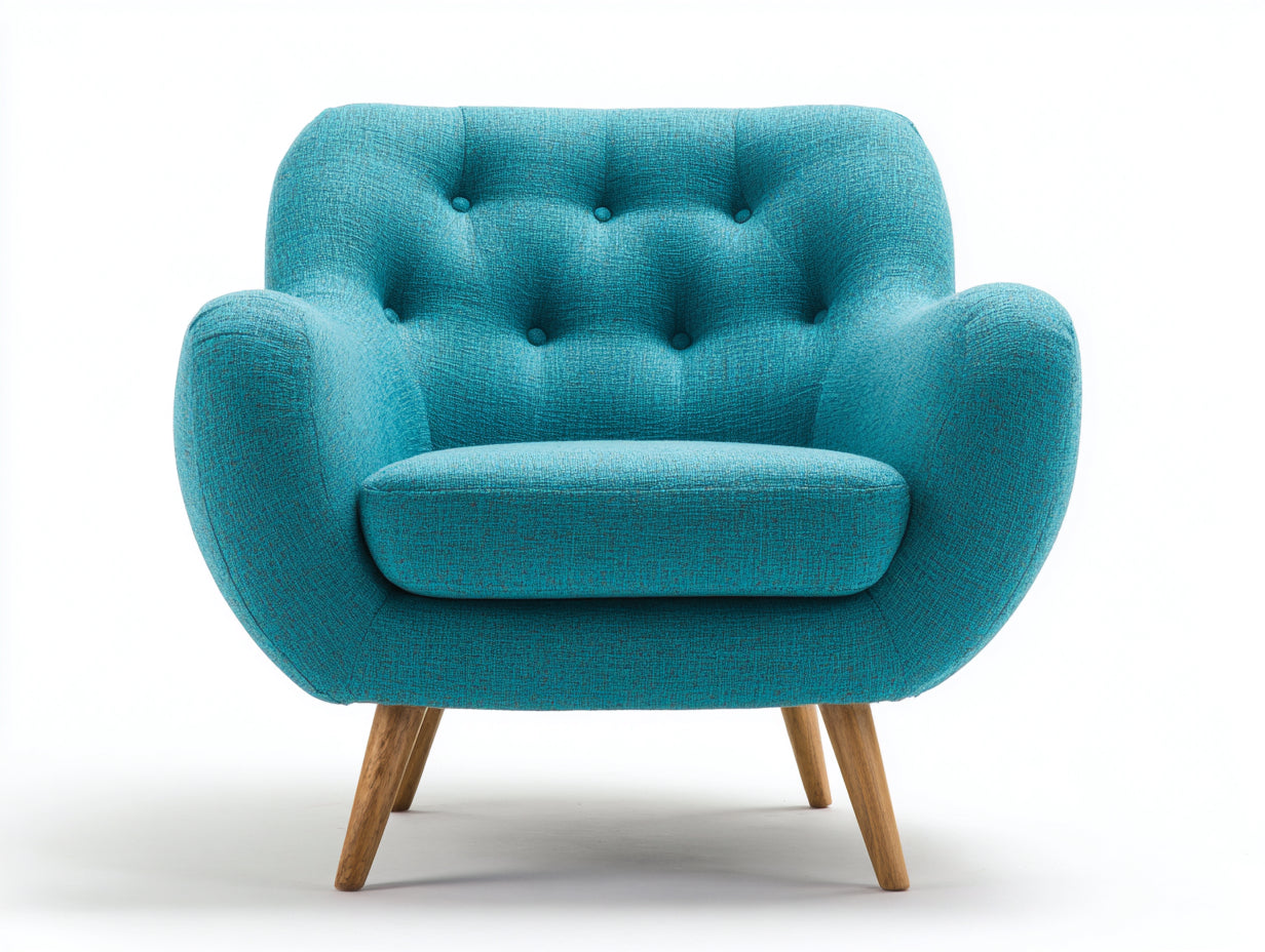 Poltrona - tessuto-legno - 88x80x85 cm - blu-marrone - design moderno con bottoni