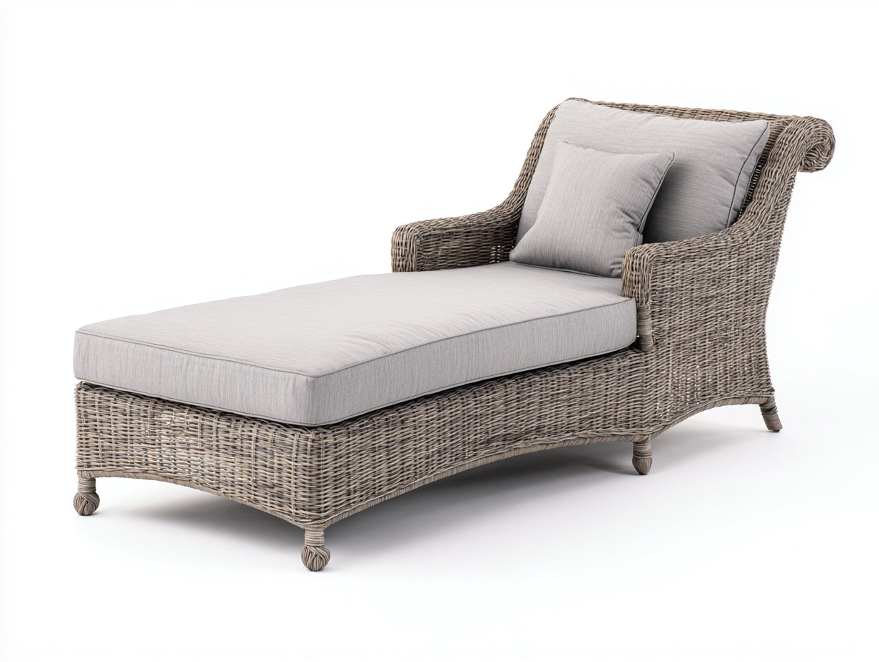 Lettino prendisole - Rattan sintetico-Tessuto - 176x78x86 cm - Grigio naturale-Grigio chiaro - Stile provenzale