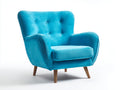 Poltrona - velluto-legno - 86x80x91 cm - blu-marrone - design moderno con bottoni