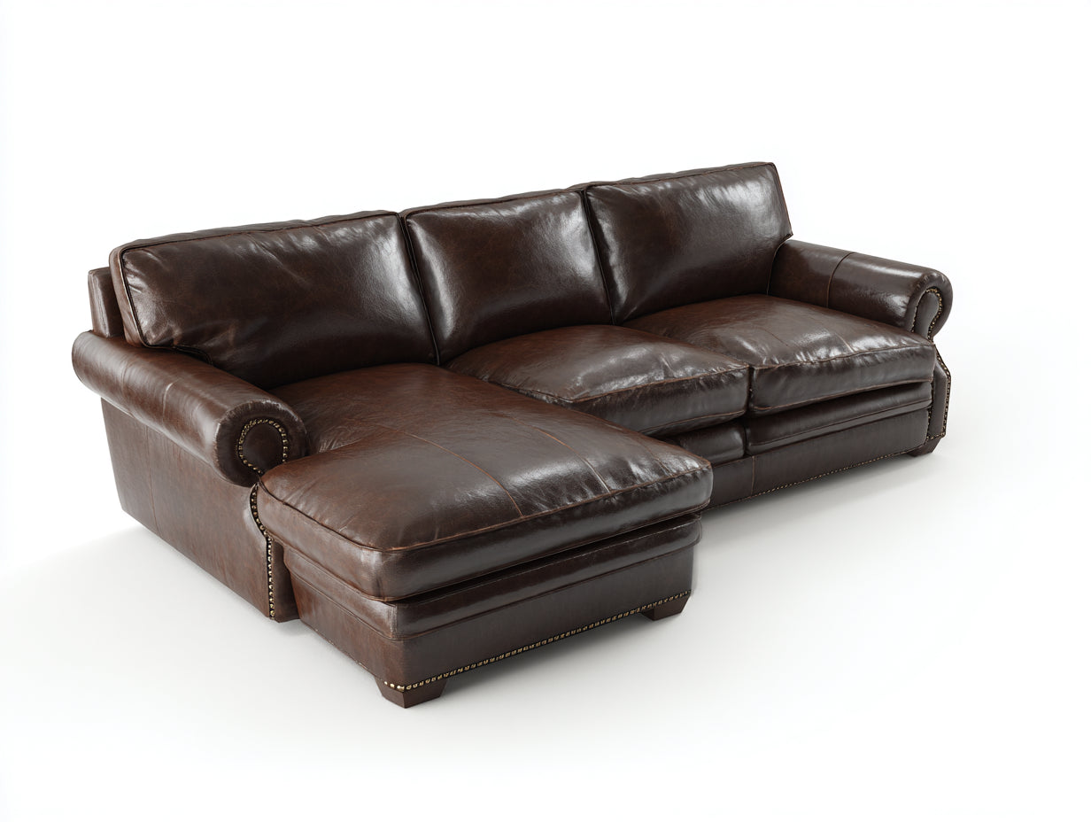 Divano angolare - pelle - 270x168x88 cm - marrone scuro - classico