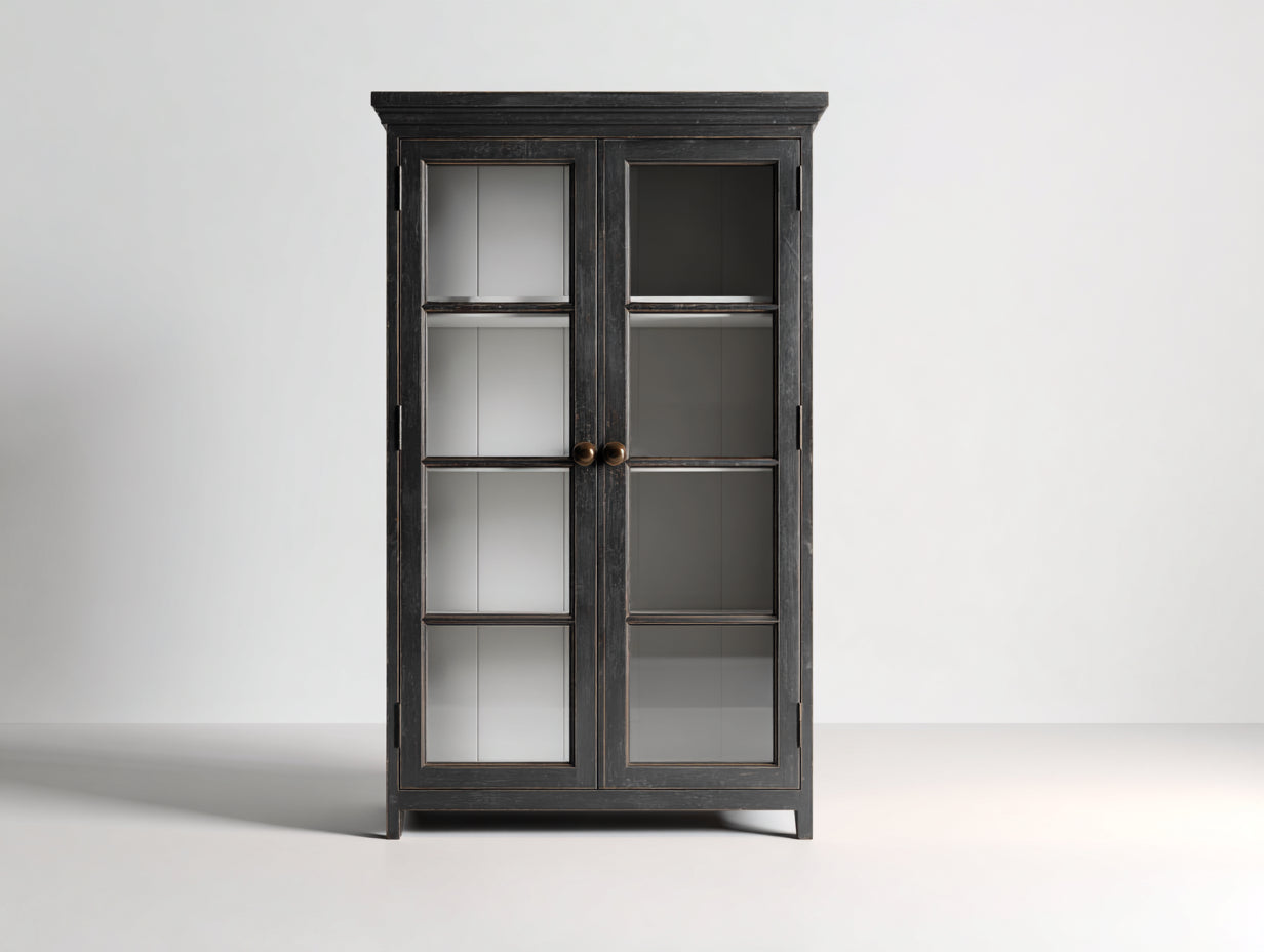 Librerie - Legno-Vetro-Metallo - 104x39x178 cm - Grigio scuro-Bronzo - Classico