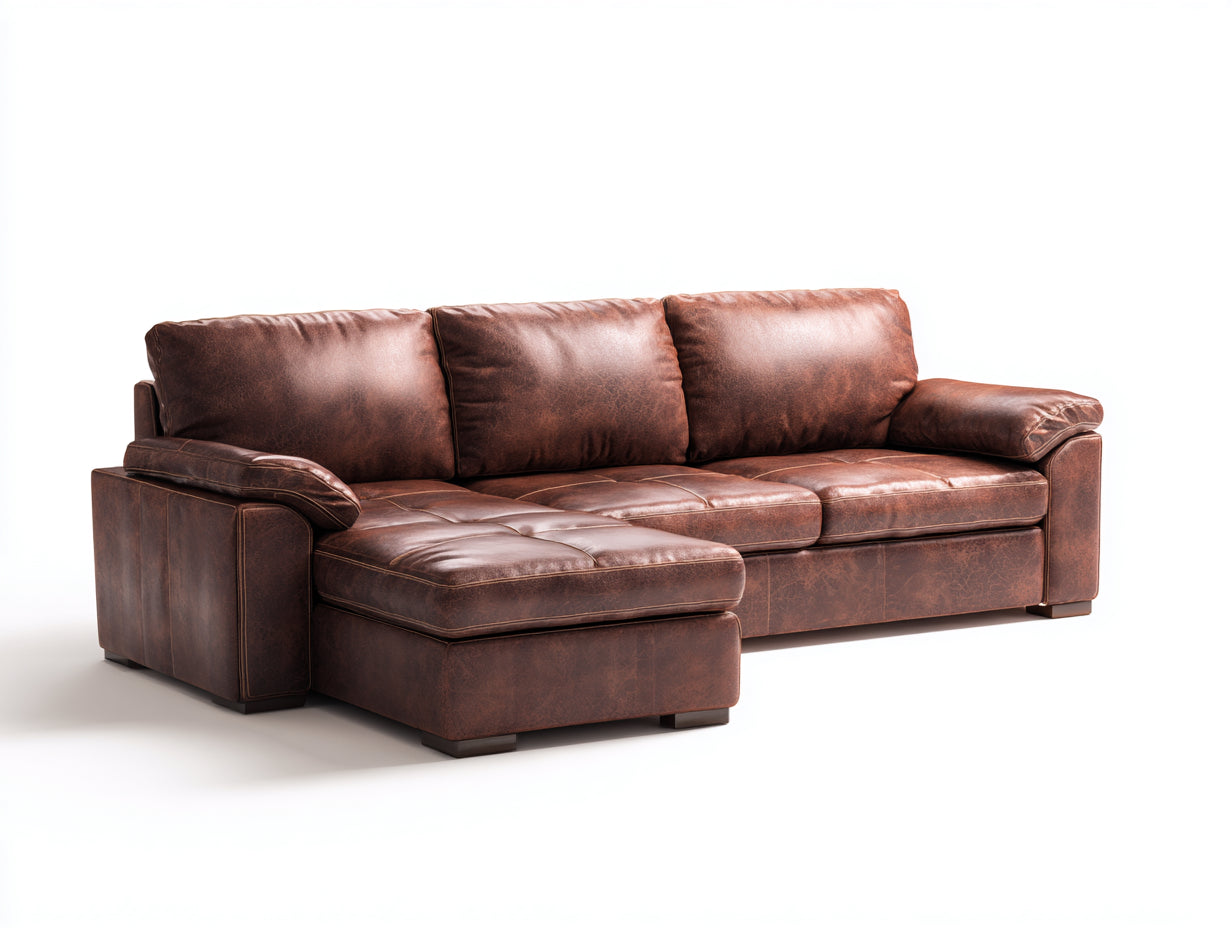 Divano angolare - pelle - 272x172x88 cm - marrone - vintage